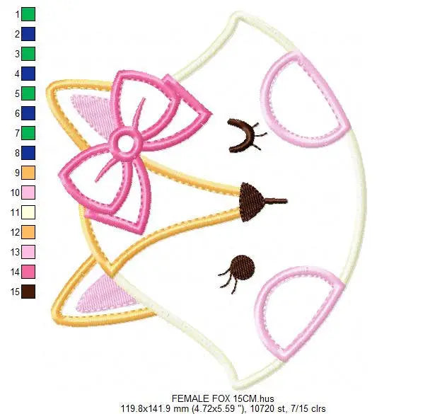 Fox with bow tie embroidery designs - Red Fox applique with lace machine embroidery pattern - Baby girl and boy file - Instant download pes Marcia Embroidery