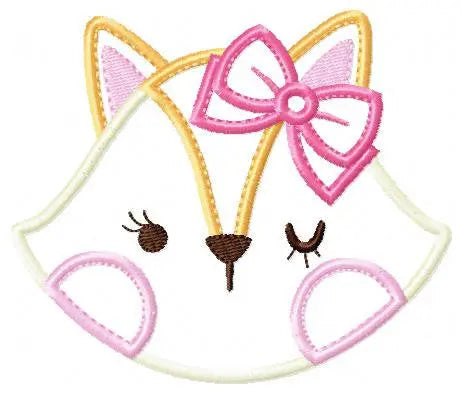 Fox with bow tie embroidery designs - Red Fox applique with lace machine embroidery pattern - Baby girl and boy file - Instant download pes Marcia Embroidery