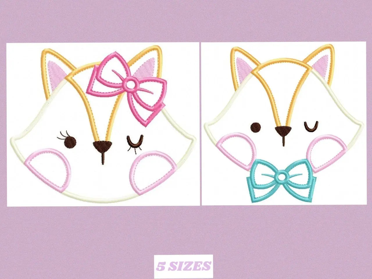 Fox with bow tie embroidery designs - Red Fox applique with lace machine embroidery pattern - Baby girl and boy file - Instant download pes Marcia Embroidery
