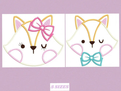 Fox with bow tie embroidery designs - Red Fox applique with lace machine embroidery pattern - Baby girl and boy file - Instant download pes Marcia Embroidery