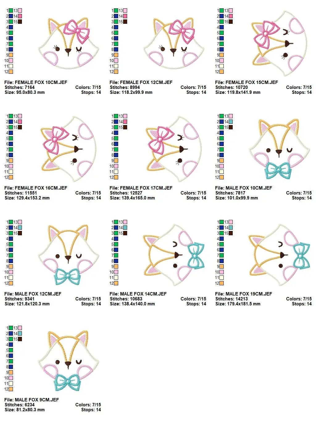 Fox with bow tie embroidery designs - Red Fox applique with lace machine embroidery pattern - Baby girl and boy file - Instant download pes Marcia Embroidery