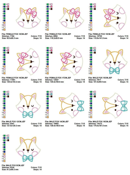 Fox with bow tie embroidery designs - Red Fox applique with lace machine embroidery pattern - Baby girl and boy file - Instant download pes Marcia Embroidery