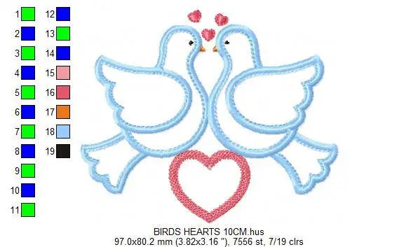Love pigeons embroidery designs - Bird embroidery design machine embroidery pattern - Bird applique design - love birds embroidery download Marcia Embroidery