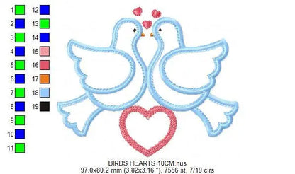 Love pigeons embroidery designs - Bird embroidery design machine embroidery pattern - Bird applique design - love birds embroidery download Marcia Embroidery