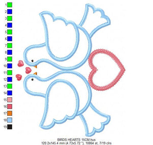 Love pigeons embroidery designs - Bird embroidery design machine embroidery pattern - Bird applique design - love birds embroidery download