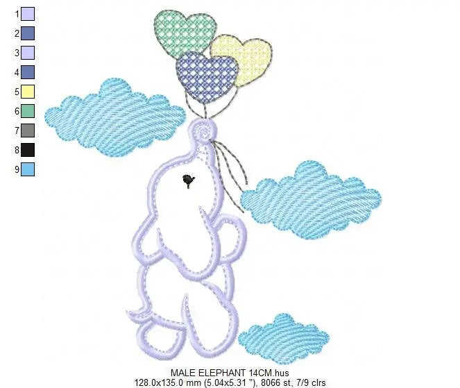Elephant embroidery designs - animal embroidery design machine embroidery pattern - baby girl embroidery file - boy kid embroidery sky cloud Marcia Embroidery