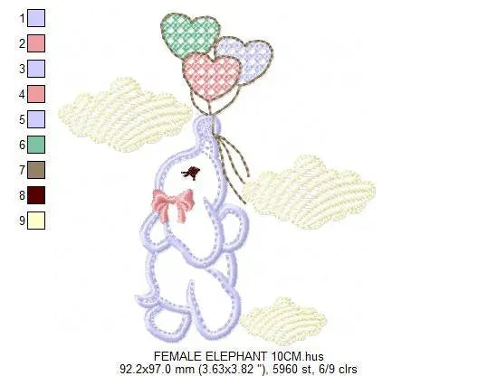Elephant embroidery designs - animal embroidery design machine embroidery pattern - baby girl embroidery file - boy kid embroidery sky cloud Marcia Embroidery