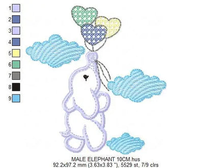 Elephant embroidery designs - animal embroidery design machine embroidery pattern - baby girl embroidery file - boy kid embroidery sky cloud Marcia Embroidery