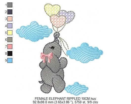 Elephant with heart balloons embroidery designs - Safari wild animal machine embroidery pattern - Boy and Girl file - Instant download pes Marcia Embroidery