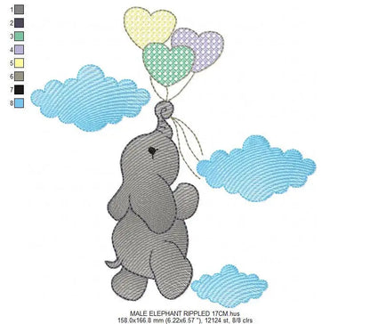 Elephant with heart balloons embroidery designs - Safari wild animal machine embroidery pattern - Boy and Girl file - Instant download pes Marcia Embroidery