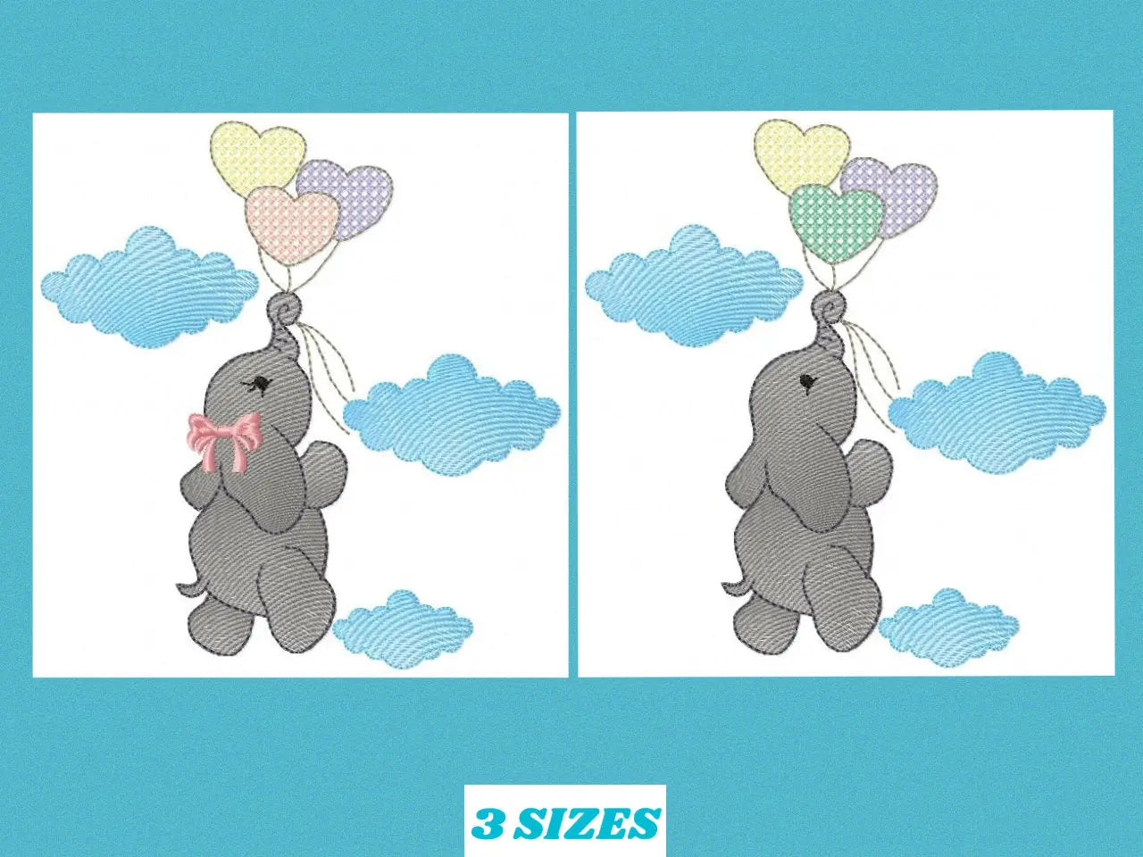 Elephant with heart balloons embroidery designs - Safari wild animal machine embroidery pattern - Boy and Girl file - Instant download pes Marcia Embroidery