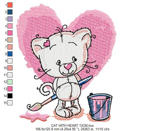 Cat embroidery design - Animal embroidery designs machine embroidery pattern - Kitty embroidery file - baby girl embroidery instant download