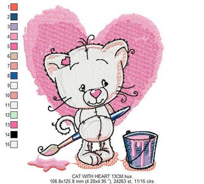 Cat embroidery design - Animal embroidery designs machine embroidery pattern - Kitty embroidery file - baby girl embroidery instant download