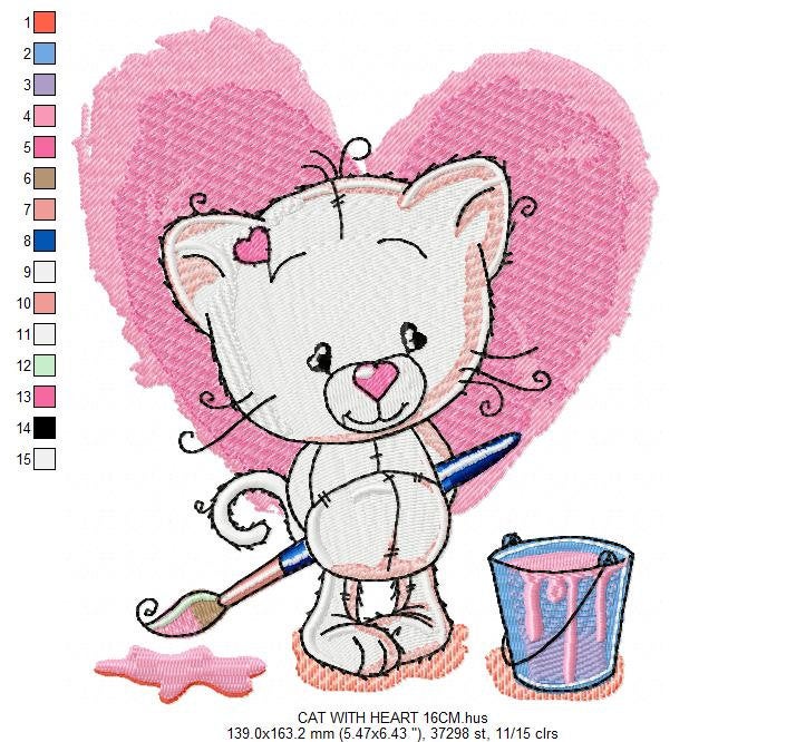 Cat embroidery design - Animal embroidery designs machine embroidery pattern - Kitty embroidery file - baby girl embroidery instant download