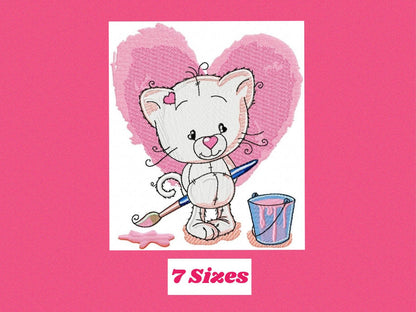 Cat embroidery design - Animal embroidery designs machine embroidery pattern - Kitty embroidery file - baby girl embroidery instant download