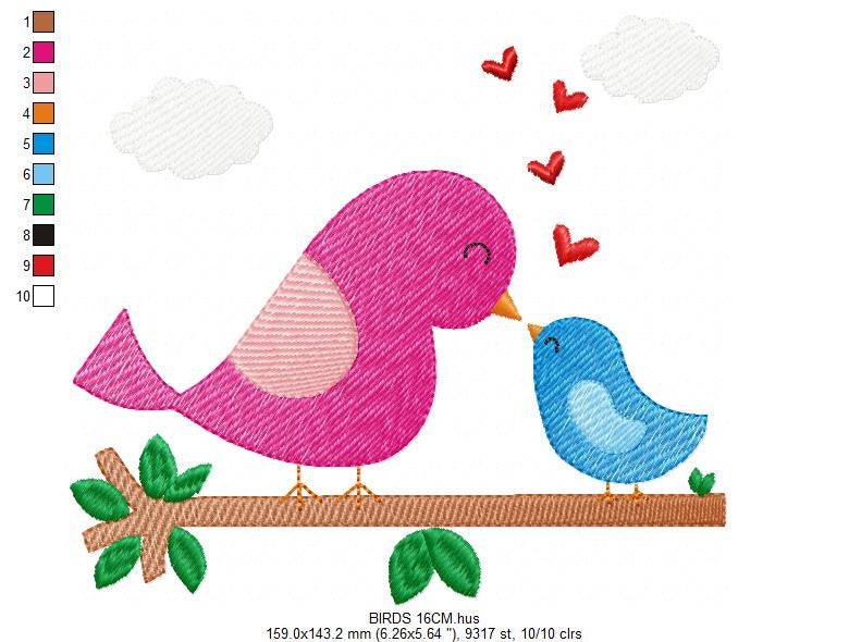 Bird embroidery designs - Birds embroidery design machine embroidery pattern - instant download fill stitch design baby girl embroidery file