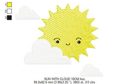 Sun embroidery design - clouds embroidery design machine embroidery pattern - sky embroidery file - kid boy embroidery instant download