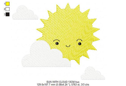 Sun embroidery design - clouds embroidery design machine embroidery pattern - sky embroidery file - kid boy embroidery instant download