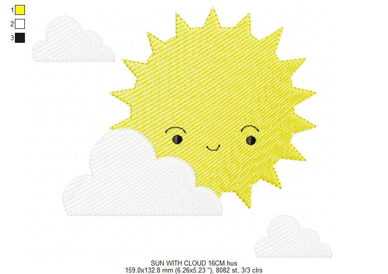 Sun embroidery design - clouds embroidery design machine embroidery pattern - sky embroidery file - kid boy embroidery instant download