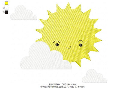 Sun embroidery design - clouds embroidery design machine embroidery pattern - sky embroidery file - kid boy embroidery instant download