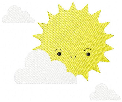 Sun embroidery design - clouds embroidery design machine embroidery pattern - sky embroidery file - kid boy embroidery instant download