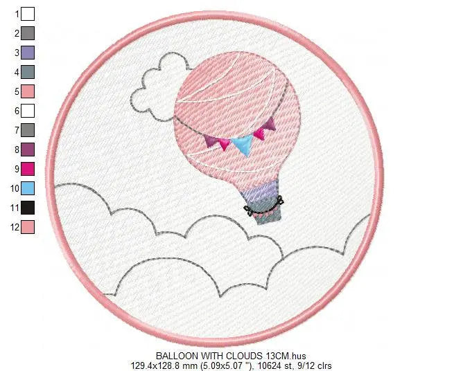 Ballon embroidery designs - Hot air balloon embroidery design machine embroidery pattern - frame embroidery balloon design  instant download Marcia Embroidery
