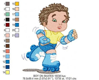 Roller Skater embroidery designs - boy with roller blades embroidery design machine embroidery pattern - Inline Skater embroidery file Marcia Embroidery