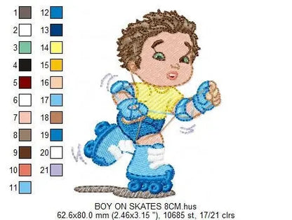 Roller Skater embroidery designs - boy with roller blades embroidery design machine embroidery pattern - Inline Skater embroidery file Marcia Embroidery