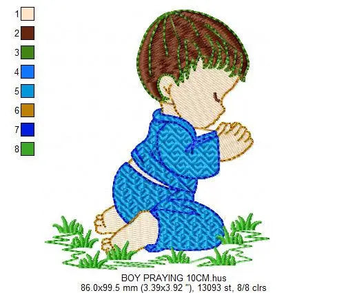 Kneeling Toddler embroidery designs - Baby boy praying machine embroidery pattern - Catholic kid file - Instant download pes jef dst vp3 Marcia Embroidery