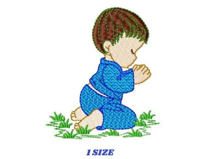 Kneeling Toddler embroidery designs - Baby boy praying machine embroidery pattern - Catholic kid file - Instant download pes jef dst vp3 Marcia Embroidery
