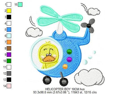 Helicopter embroidery designs - Duck embroidery design machine embroidery pattern - Chopper embroidery Pilot duck design boy embroidery file Marcia Embroidery