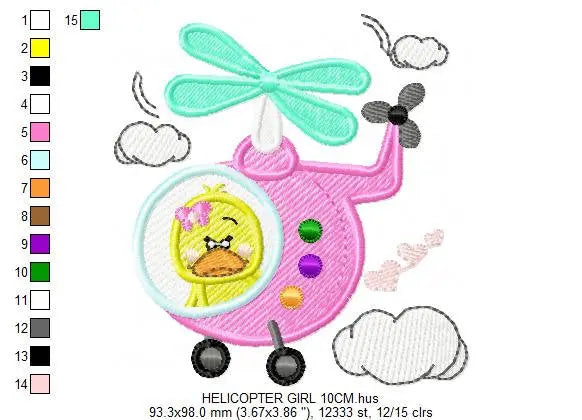 Helicopter embroidery designs - Duck embroidery design machine embroidery pattern - Chopper embroidery Pilot duck design boy embroidery file Marcia Embroidery