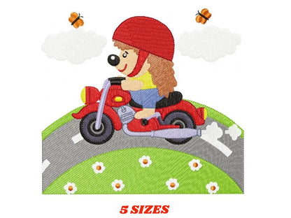 Hedgehog embroidery designs - Motorcycle embroidery design machine embroidery pattern - Porcupine in a bike embroidery file instant download Marcia Embroidery