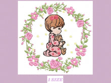 Carica l&#39;immagine nel visualizzatore di Gallery, Frame embroidery designs - Flower wreath embroidery design machine embroidery pattern - rose embroidery file - Baby girl embroidery child
