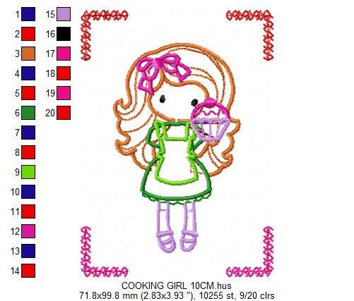 Cooker embroidery designs - Baby girl embroidery design machine embroidery pattern - girl with cupcake embroidery file - instant download