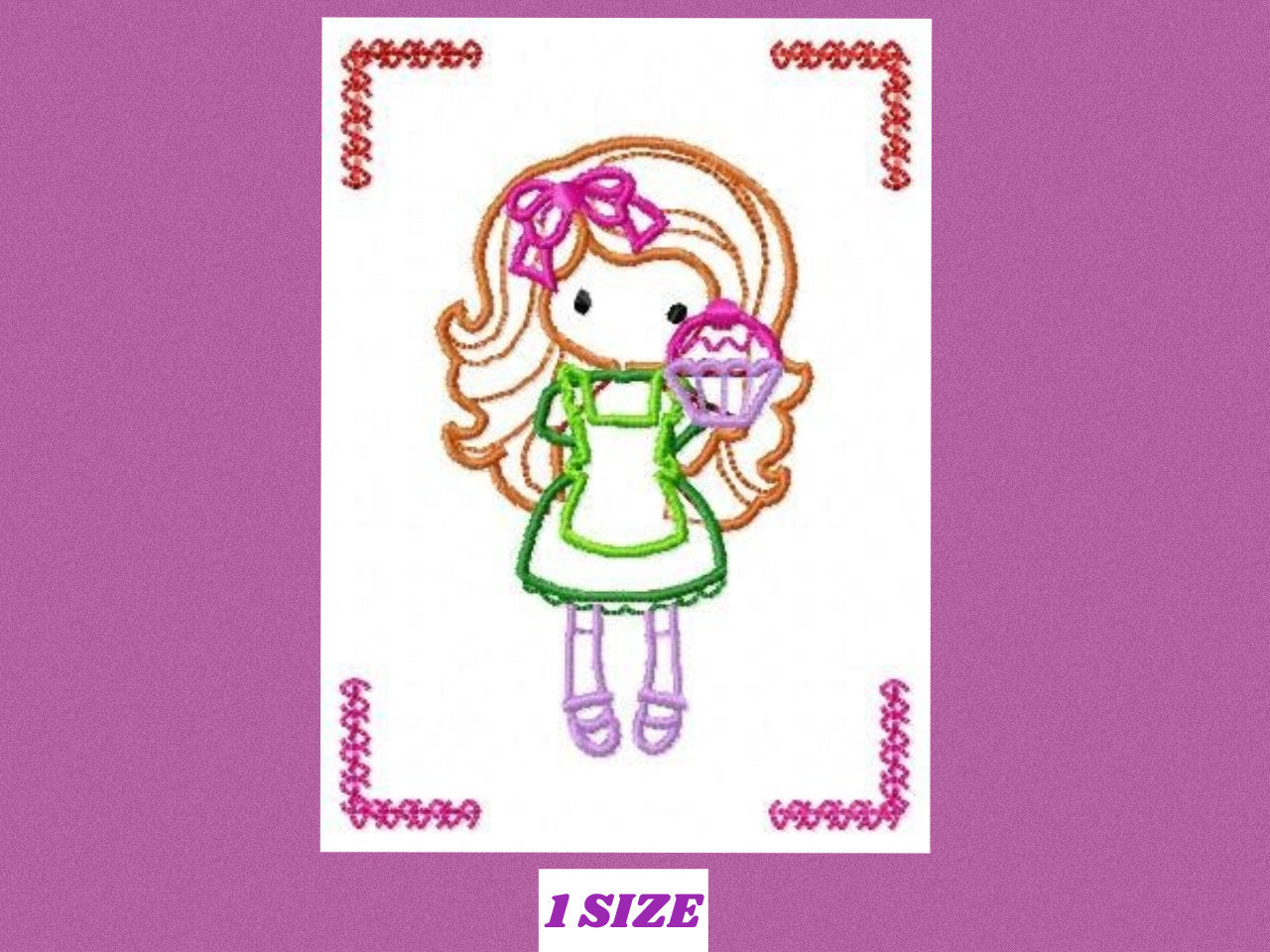 Cooker embroidery designs - Baby girl embroidery design machine embroidery pattern - girl with cupcake embroidery file - instant download