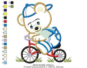 Bear embroidery designs - Teddy embroidery design machine embroidery pattern - Bear in bike embroidery file - baby boy bear applique design