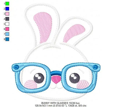 Bunny with glasses embroidery design - Rabbit face machine embroidery pattern - Boy Rabbit with glasses applique - Instant download pes Marcia Embroidery
