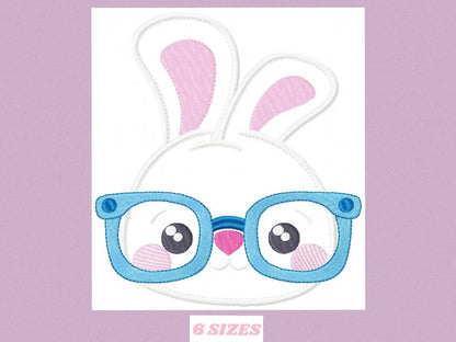 Bunny with glasses embroidery design - Rabbit face machine embroidery pattern - Boy Rabbit with glasses applique - Instant download pes Marcia Embroidery