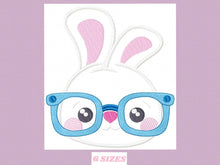 Cargar imagen en el visor de la galería, Bunny embroidery design - Rabbit embroidery designs machine embroidery pattern - baby boy embroidery file - kid rabbit with glasses applique
