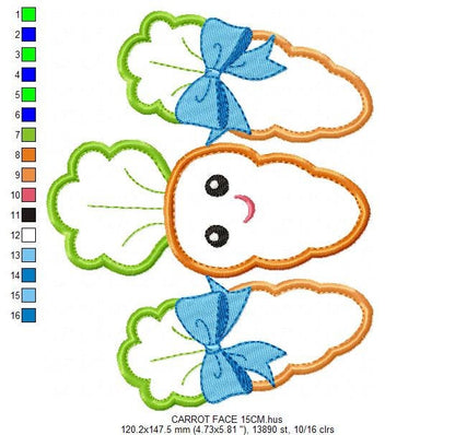 Carrots embroidery design - Vegetable embroidery designs machine embroidery pattern - Easter embroidery file - Carrot applique design