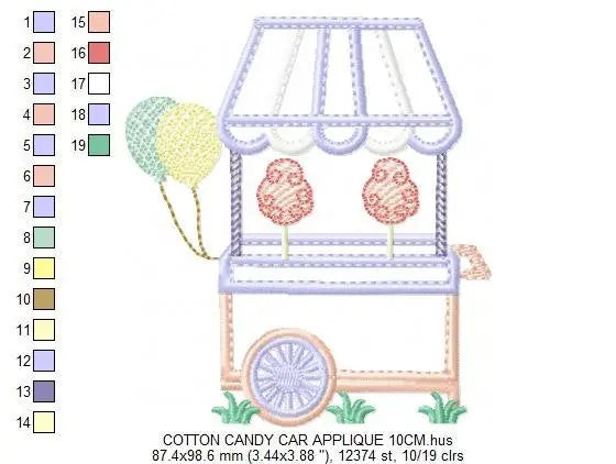 Cotton cart embroidery designs - Candy embroidery design machine embroidery pattern - party embroidery file - cotton candy cart applique PES Marcia Embroidery