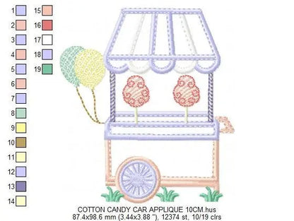 Cotton cart embroidery designs - Candy embroidery design machine embroidery pattern - party embroidery file - cotton candy cart applique PES Marcia Embroidery