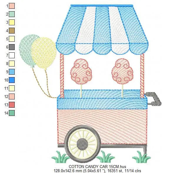 Cotton candy embroidery designs - Candy embroidery design machine embroidery pattern - Cotton candy cart embroidery file - kid embroidery Marcia Embroidery