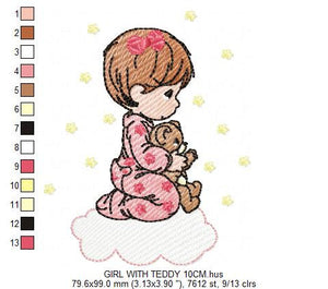 Boy embroidery designs - Baby Girl embroidery design machine embroidery pattern - Praying kid embroidery file - religious christian angels