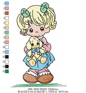 Baby girl embroidery design - newborn embroidery designs machine embroidery pattern - Toddler embroidery file - girl with toy download