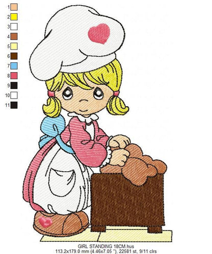 Girl embroidery design - Kid embroidery designs machine embroidery pattern - Kitchen embroidery file - Cooking girl filled design Cooker