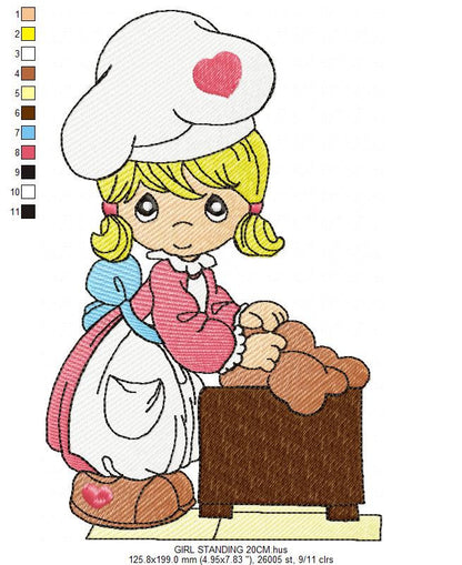 Girl embroidery design - Kid embroidery designs machine embroidery pattern - Kitchen embroidery file - Cooking girl filled design Cooker