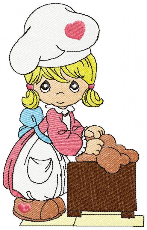 Girl embroidery design - Kid embroidery designs machine embroidery pattern - Kitchen embroidery file - Cooking girl filled design Cooker
