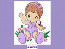 Load image into Gallery viewer, Baby embroidery design - newborn embroidery designs machine embroidery pattern - baby girl embroidery file - toddler with flowers garden
